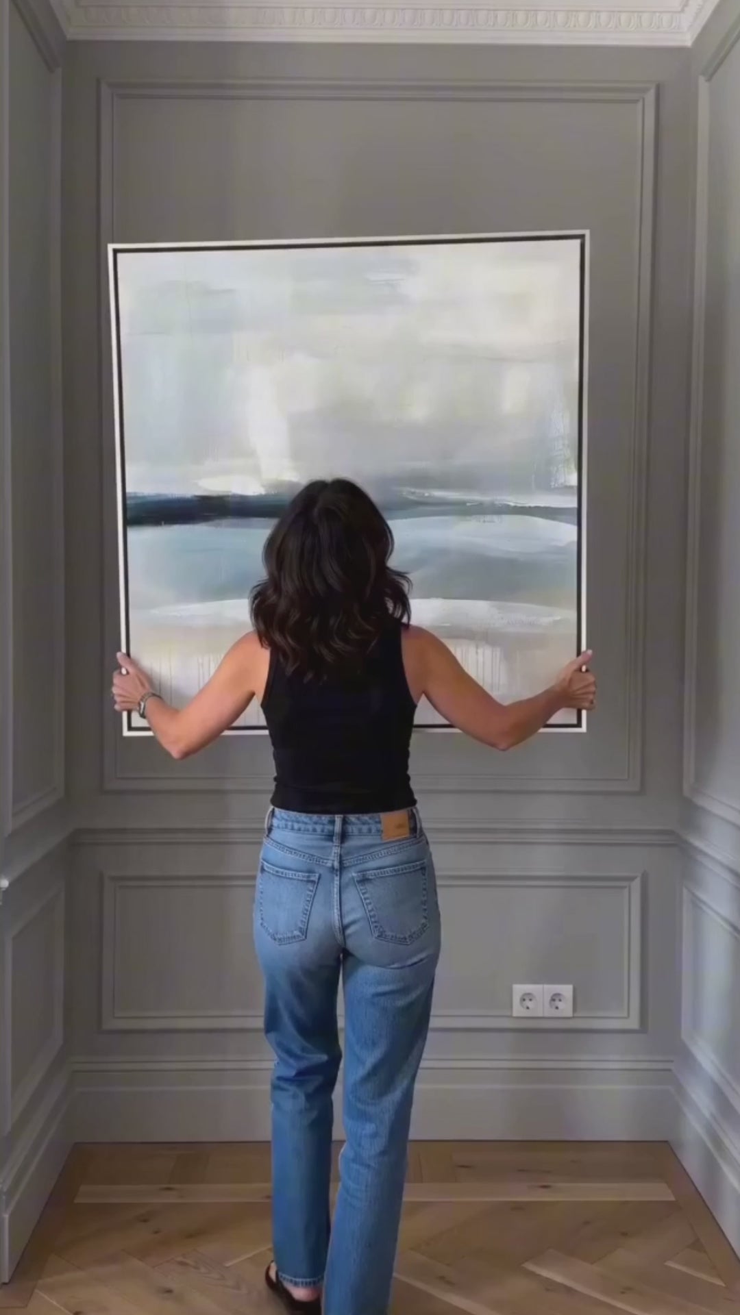 Load video: Light Blue Abstract Canvas Art for Sale Light Blue Canvas Wall Art Decor Light Blue Oil Painting