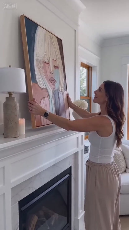 Large Pretty Girl Abstract Wall Art Colorful Pretty Lady Textured Painting Beautiful Girl Canvas Art