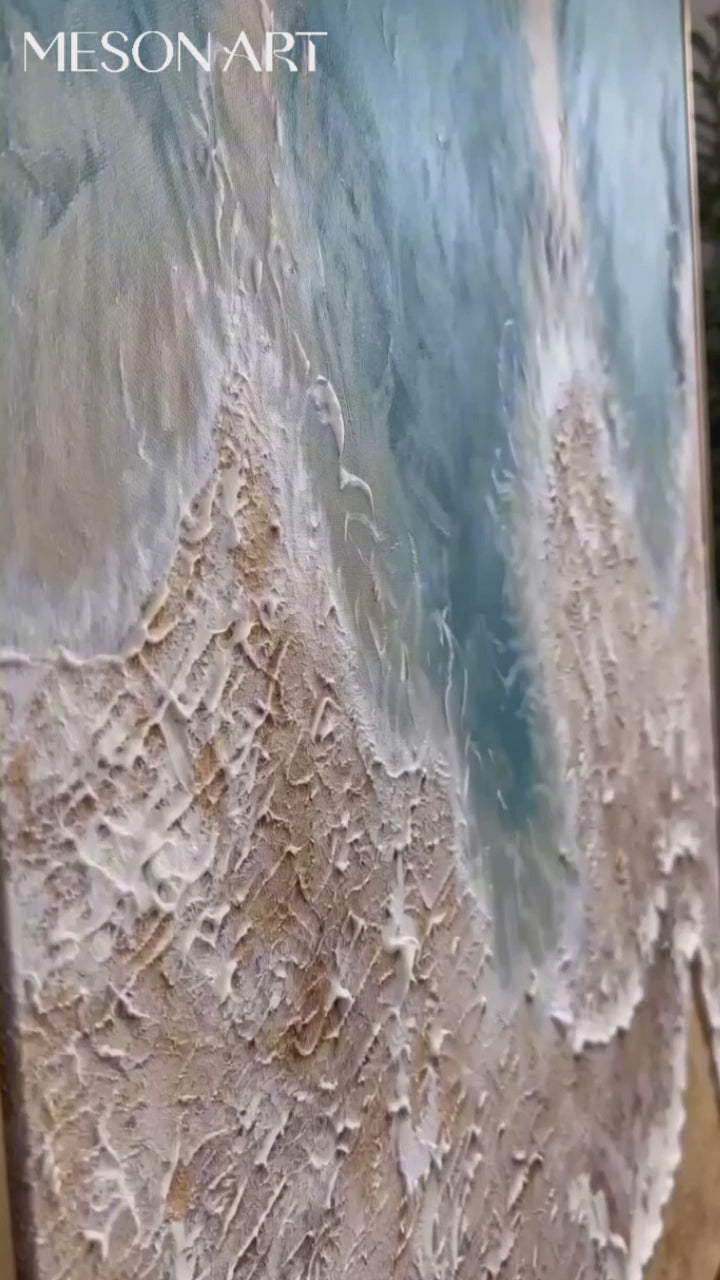 Large Coastal 3D Sea Painting Heavy Textured Plaster Wall Art Canvas