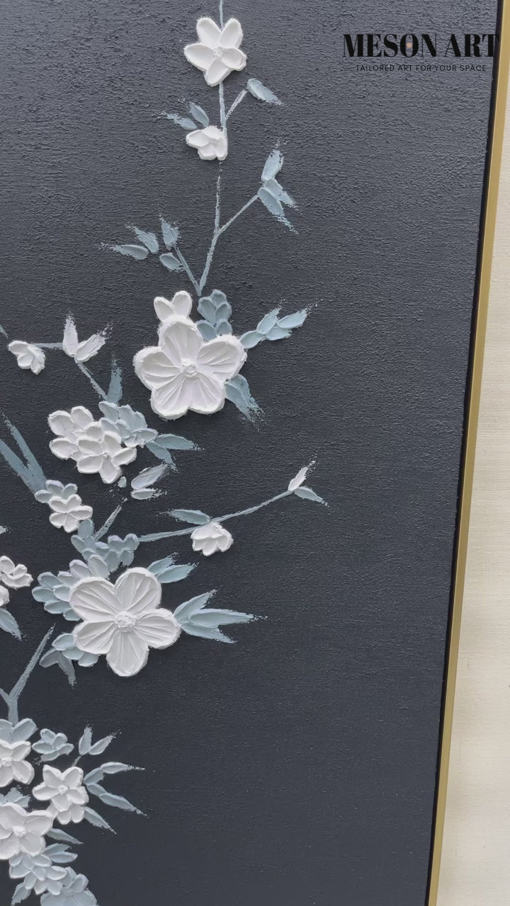 White 3D Flower Oil Painting Flower Textured Acrylic Wall Art Flower Plaster Art Minimalist Flower Painting