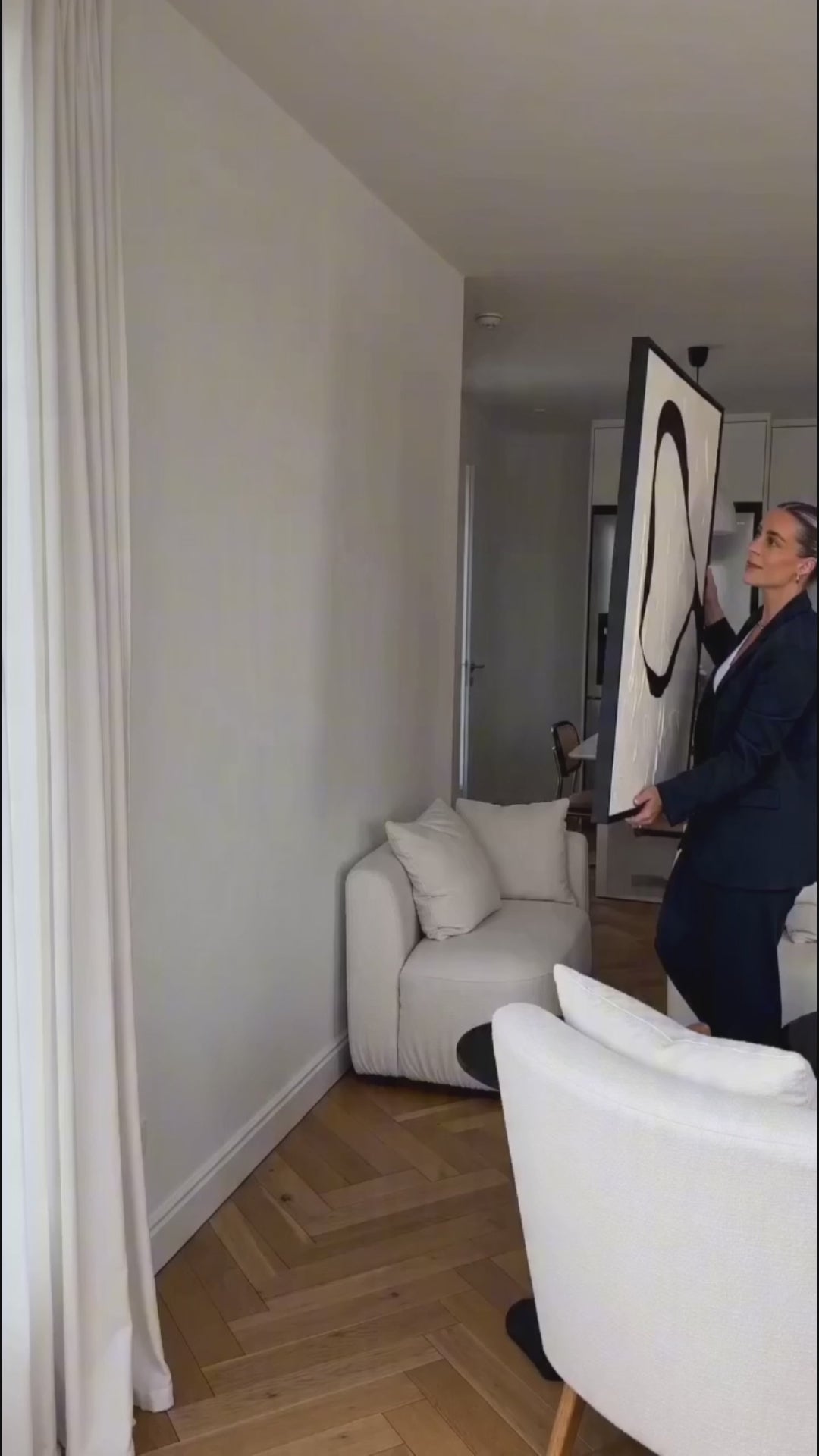 Load video: Beige Minimalist Canvas Painting Set of 3 Abstract Textured Wall Art