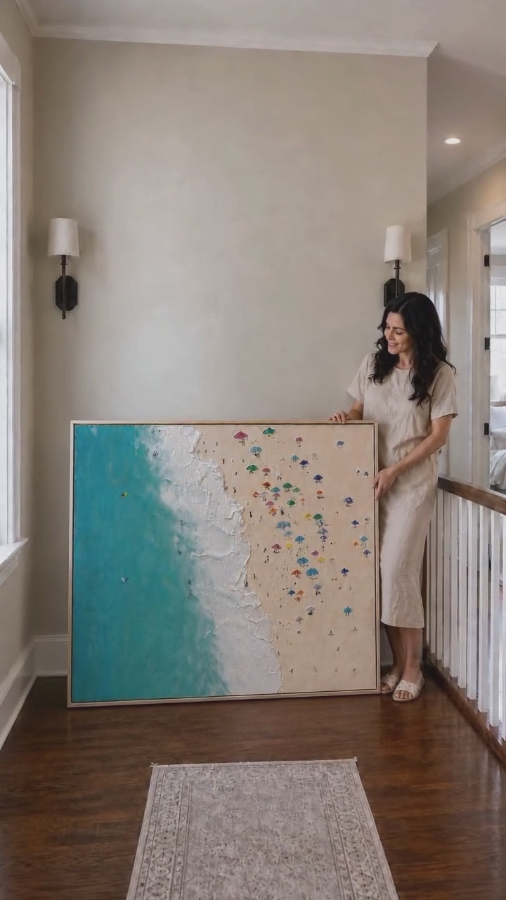 Load video: Large Seaside Beach Canvas Painting Seaside Beach Texture Art Summer Wall Painting For Sale