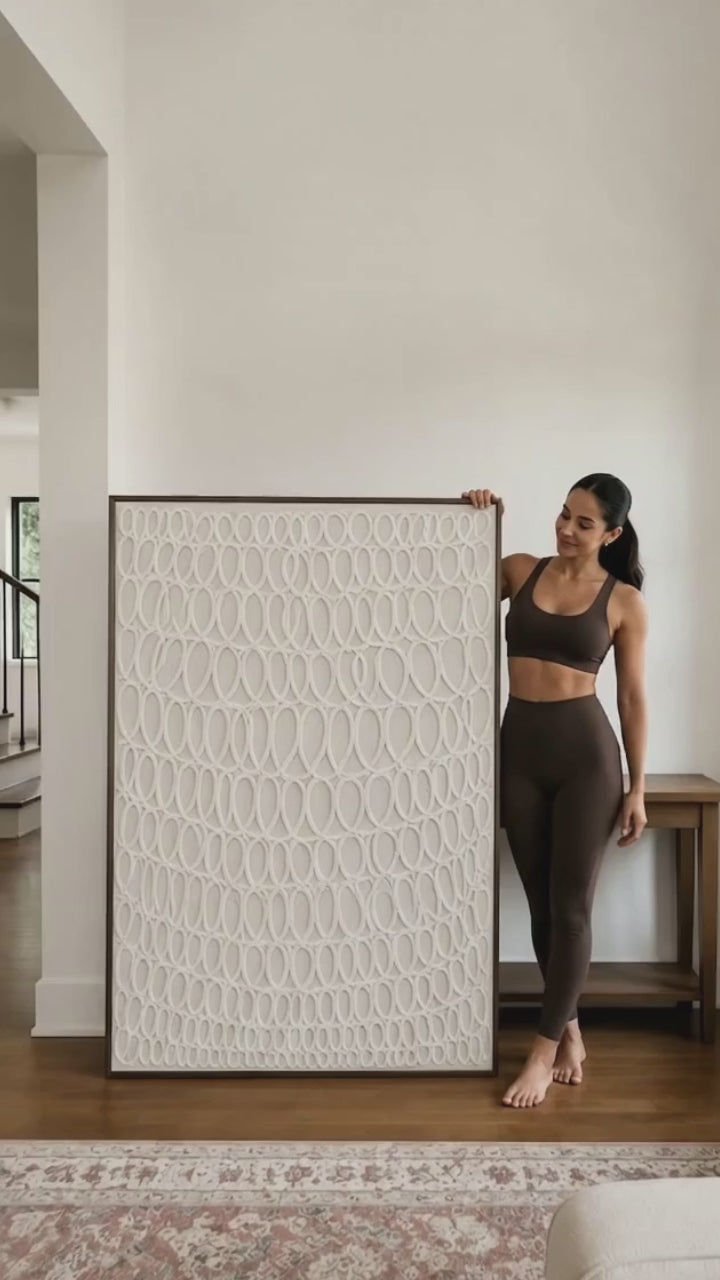 Beige Plaster Relief Art With Oval Pattern For Modern Living Room Decor