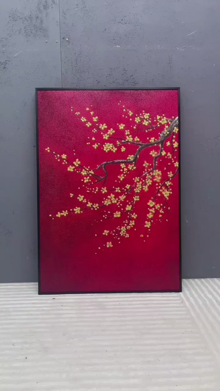 Yellow Flower Texture Painting Yellow Plum Blossom Canvas Wall Art Decoration For Sale