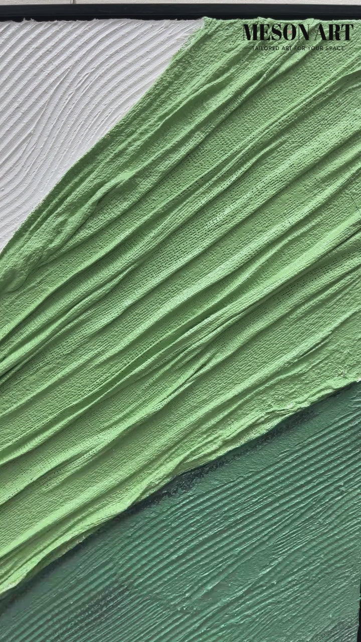 Green Abstract Art on Canvas Green Minimalist Abstract Painting 3D Plaster Art Textured Wall Art