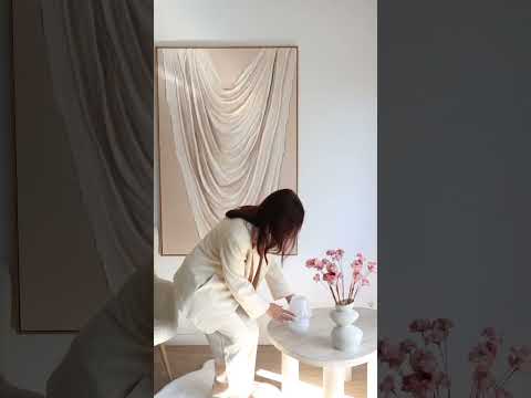 Video laden: Beige And White Plaster Relief Art Modern Sculptural Wall Decor Rectangular Canvas By Mesonart