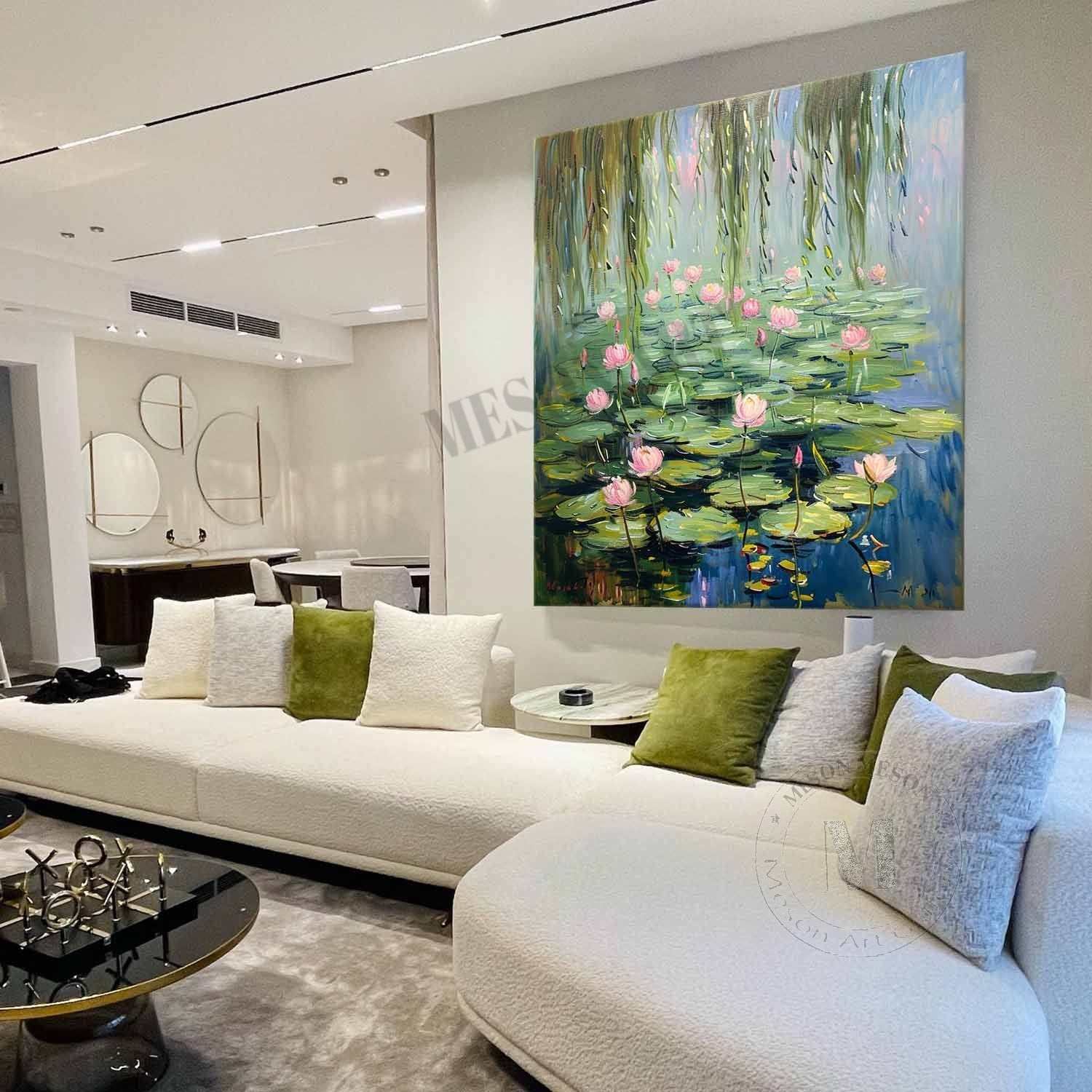 72*72 Green Monet Lotus Canvas Art for Sale Monet Lotus Canvas Wall Art Decor Hanging Painting