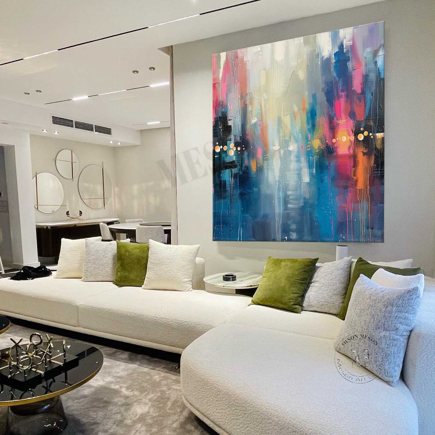 Blue Night City Abstract Art for Sale 50*50 Blue Night City Canvas Wall Decor Art Decoration