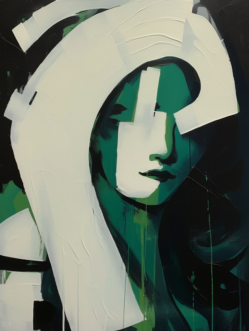 Green Abstract Nameless Woman Oil Painting Green Abstract Girl Canvas Art Green Texture Painting