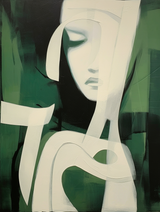 Green and White Abstract Woman Face Oil Painting Green and White Abstract Minimalist Canvas Wall Art