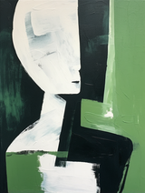 Green And White And Black Abstract Canvas Oil Painting For Sale Contemporary Minimalist Wall Art