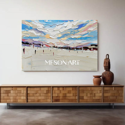 Modern Hand-Painted Snowscape Textured Abstract Canvas Art Bedroom