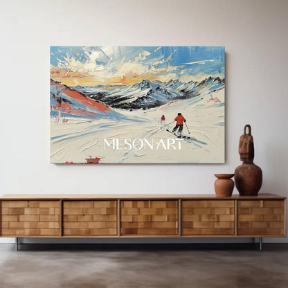 Buy Winter Art Snow Scene Ski Canvas Blue Textured Wall Decor Hallway