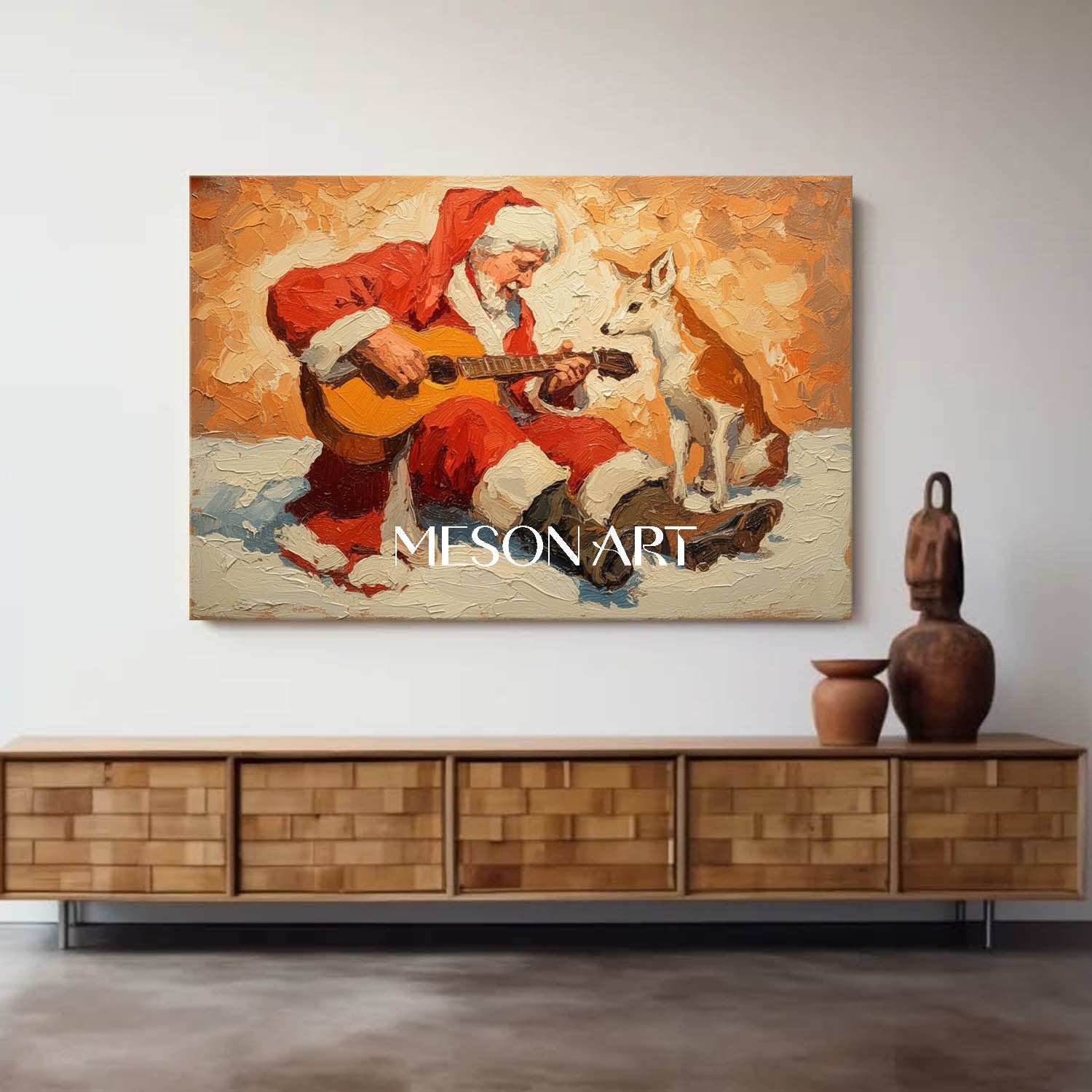 Festive Winter Art Santa Claus Textured Canvas Living Room Wall Decor