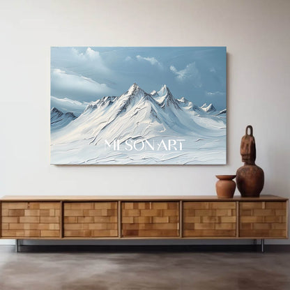 White Blue Impasto Snow Mountain Landscape Abstract Painting Lobby Art