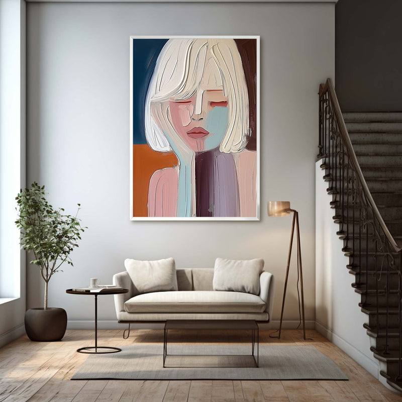 Large Pretty Girl Abstract Wall Art Colorful Pretty Lady Textured Painting Beautiful Girl Canvas Art