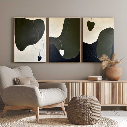 Brown and White Minimalist Art 3 Piece Set Wabi-Sabi Wall Art Brown and White Canvas Oil Paintings