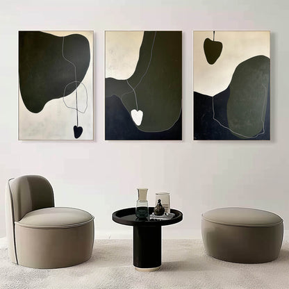 Brown and White Minimalist Art 3 Piece Set Wabi-Sabi Wall Art Brown and White Canvas Oil Paintings