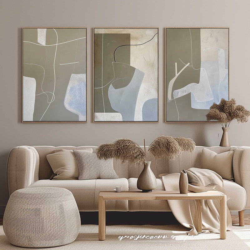Gray and Earthy Minimalist Art 3 Piece Set of Wabi-Sabi Wall Art Gray and Earthy Canvas Oil Painting