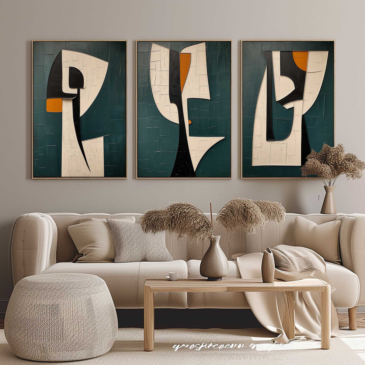 Green Contemporary Minimalist Wall Art 3 Piece Set Green Texture ...