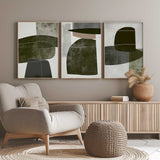 Green and White Minimalist Art 3-piece Set Wabi-Sabi Wall Art Green and White Canvas Oil Painting
