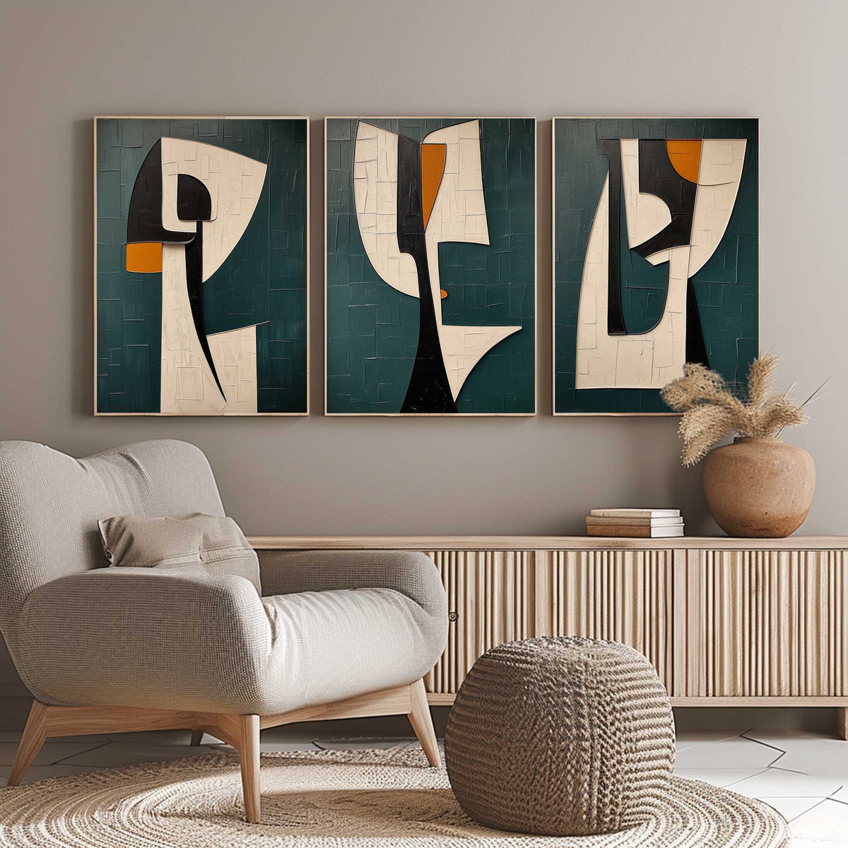 Green Contemporary Minimalist Wall Art 3 Piece Set Green Texture ...