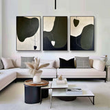 Brown and White Minimalist Art 3 Piece Set Wabi-Sabi Wall Art Brown and White Canvas Oil Paintings