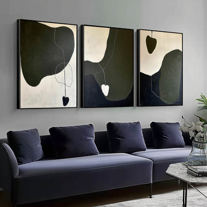 Brown and White Minimalist Art 3 Piece Set Wabi-Sabi Wall Art Brown and White Canvas Oil Paintings
