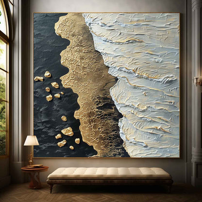 White and Gold Ocean Waves Beach Wall Art for Sale Gold and White Ocean Texture Painting Gold Ocean Art