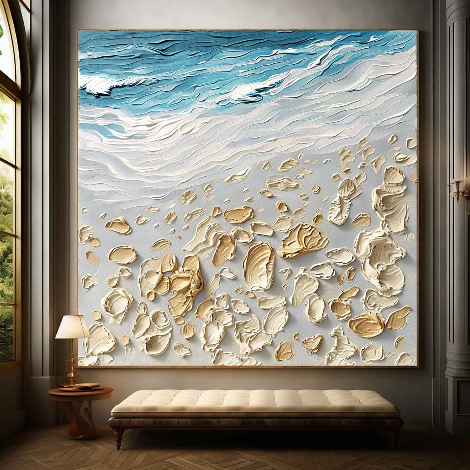 3D Coast Shell Beach Texture Painting Coast Shell Beach Texture Canvas Wall Art Decoration Hanging Painting