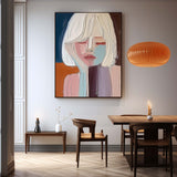 Large Pretty Girl Abstract Wall Art Colorful Pretty Lady Textured Painting Beautiful Girl Canvas Art