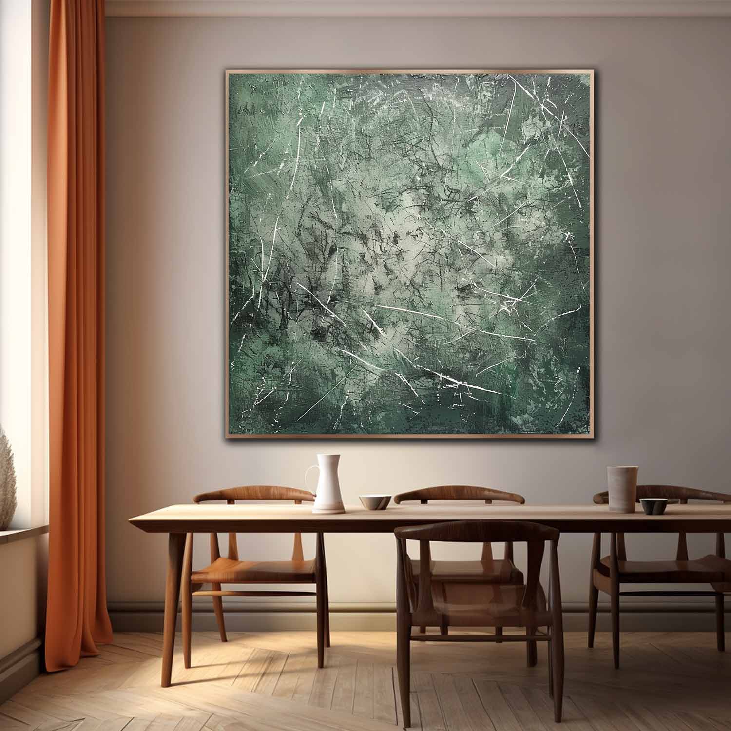 Large Green Modern Wall Decor Painting Green Abstract Canvas Art for Sale