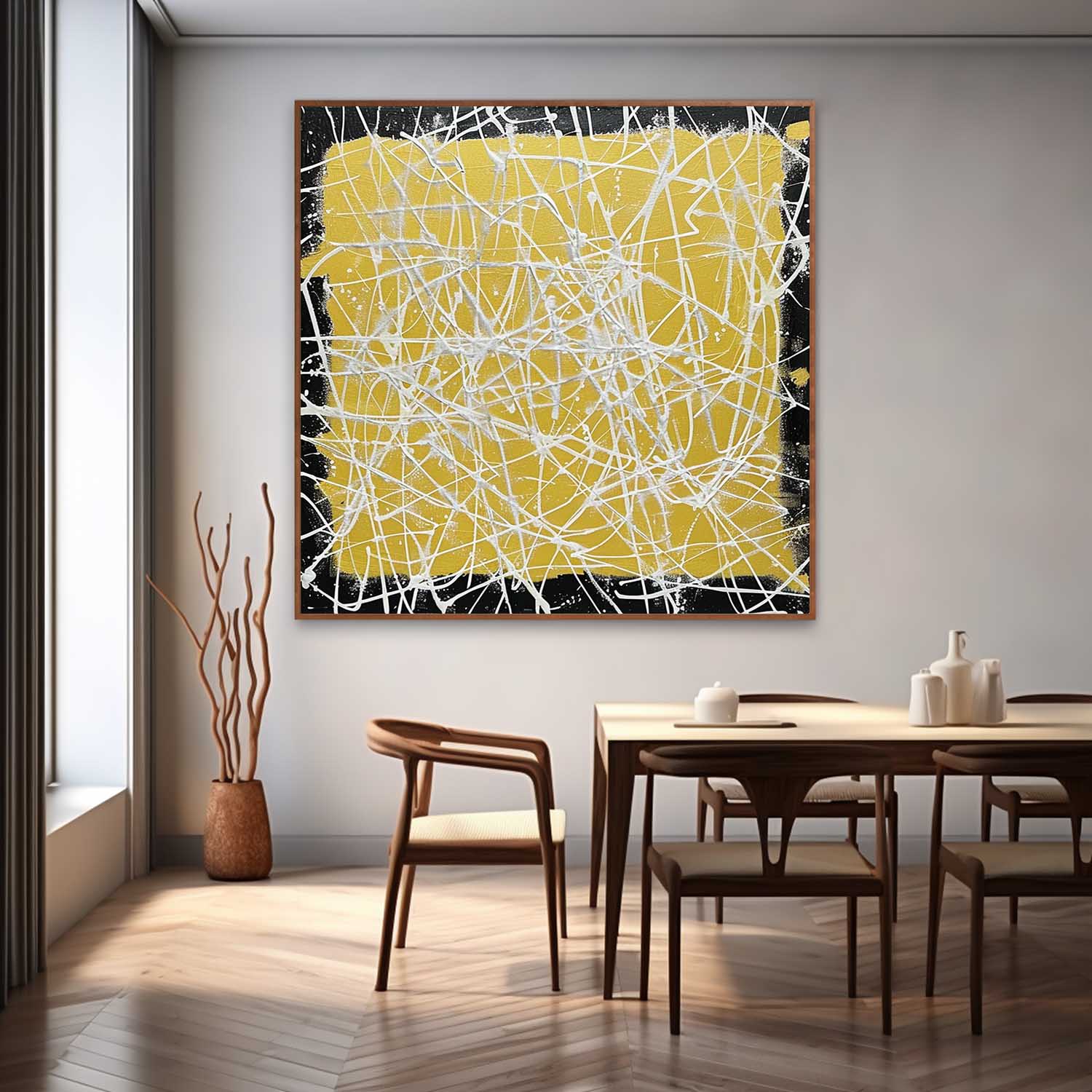 White and Yellow Abstract Textured Canvas Wall Art White and Yellow Abstract Minimalist Oil Painting
