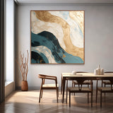 Large Gold and Blue Abstract Wall Art Gold and Blue Texture Painting Gold and Blue Wave Beach Art
