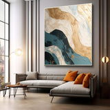 Large Gold and Blue Abstract Wall Art Gold and Blue Texture Painting Gold and Blue Wave Beach Art