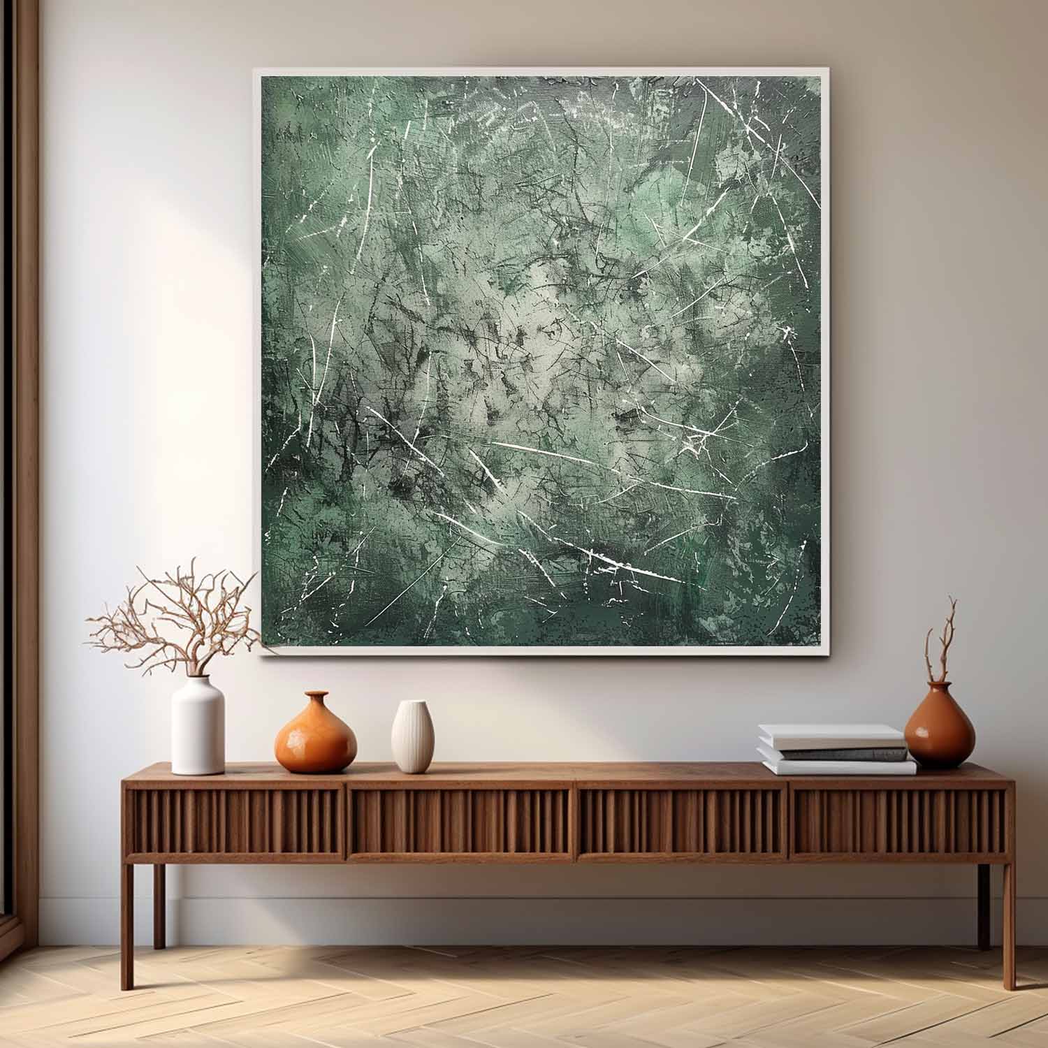 Large Green Modern Wall Decor Painting Green Abstract Canvas Art for Sale