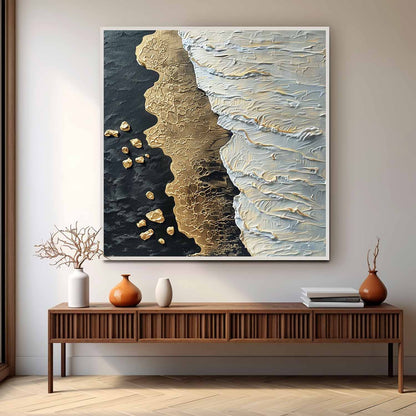 White and Gold Ocean Waves Beach Wall Art for Sale Gold and White Ocean Texture Painting Gold Ocean Art