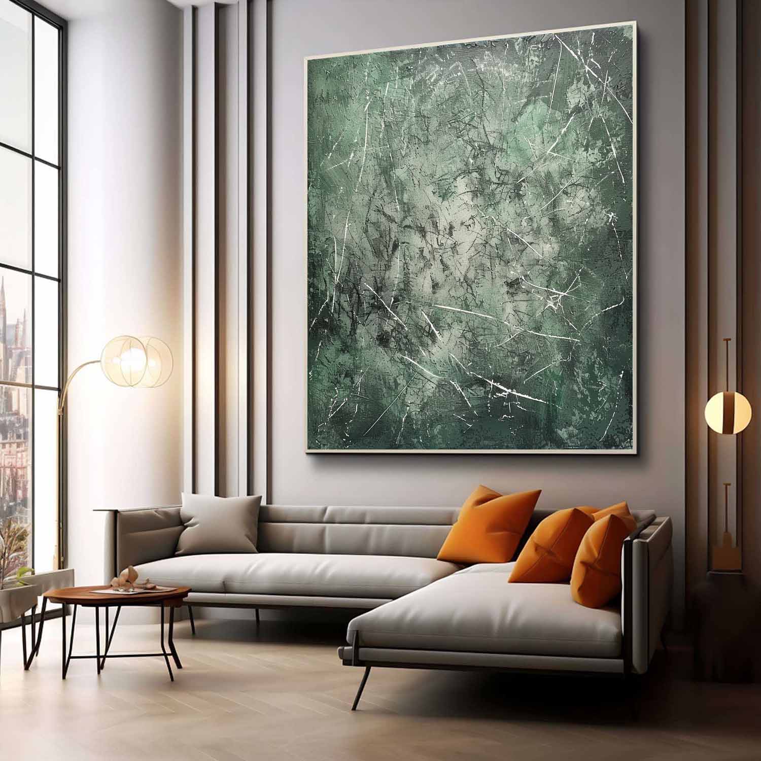 Large Green Modern Wall Decor Painting Green Abstract Canvas Art for Sale
