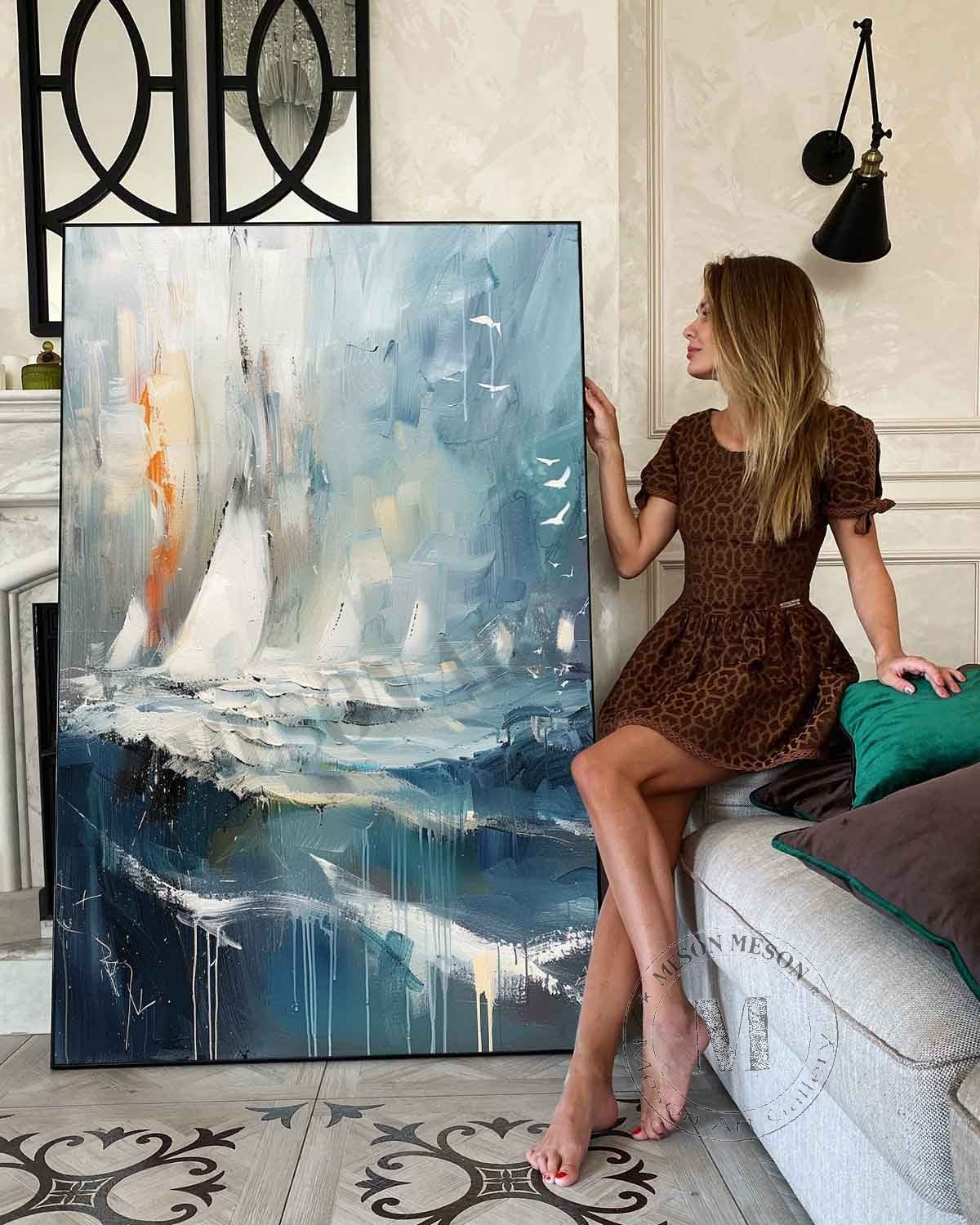 Sailing boats on the sea canvas art for sale Sailing boats on the sea landscape wall art decoration