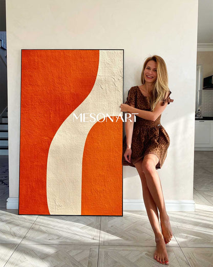 Contemporary Art Modern Wall Decor Abstract Orange Minimalist Canvas for Living Room
