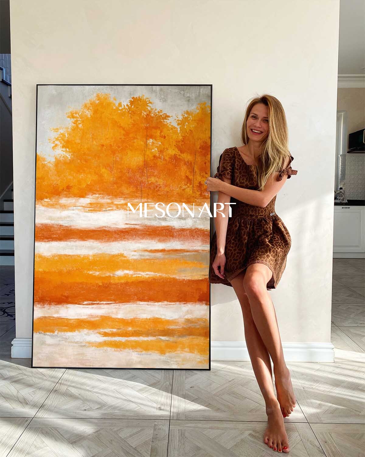 Modern Fall Wall Art Abstract Painting with Warm Autumn Colors