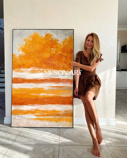 Modern Fall Wall Art Abstract Painting with Warm Autumn Colors