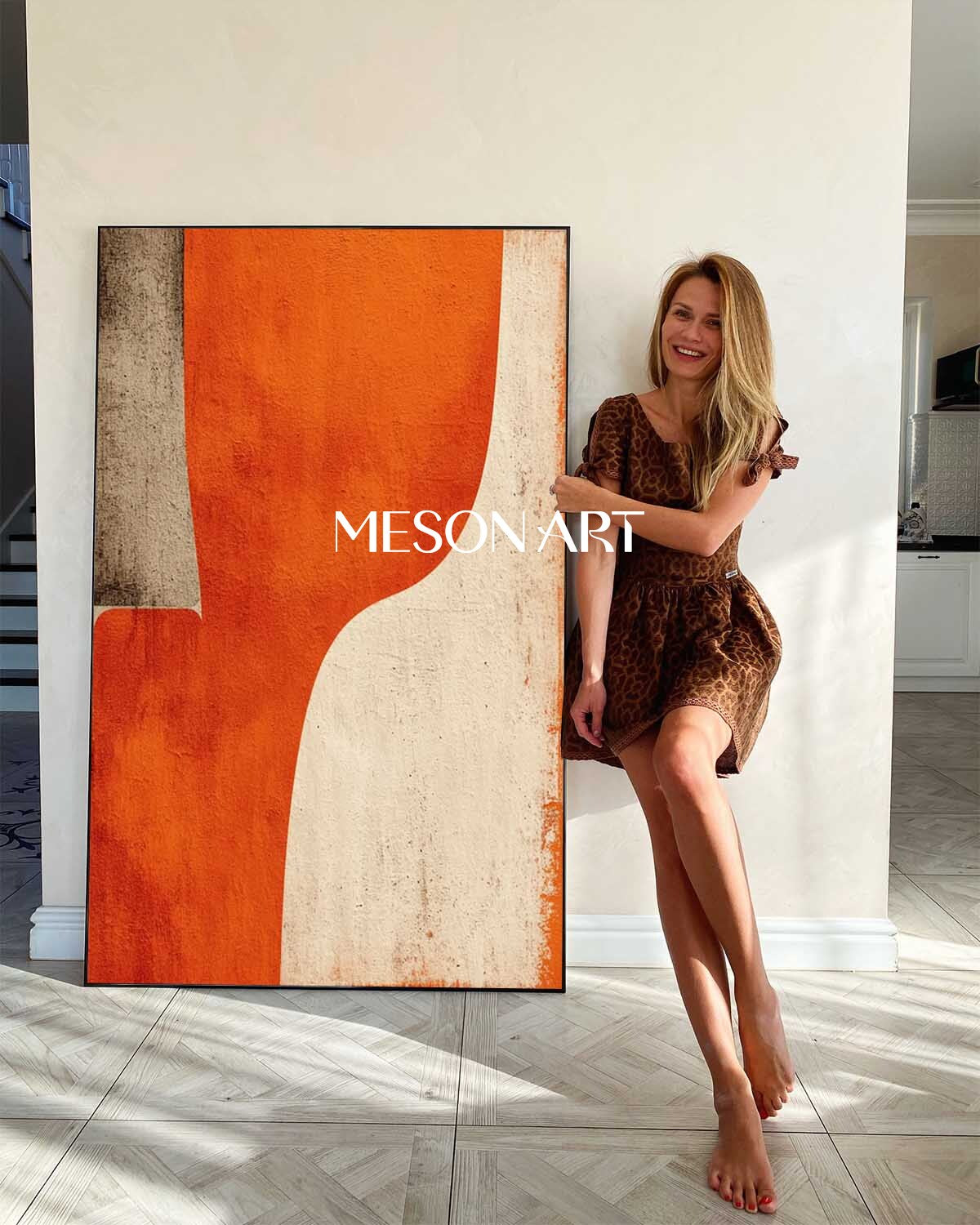 Modern Abstract Wall Art Minimalist Orange Geometric Abstract Painting