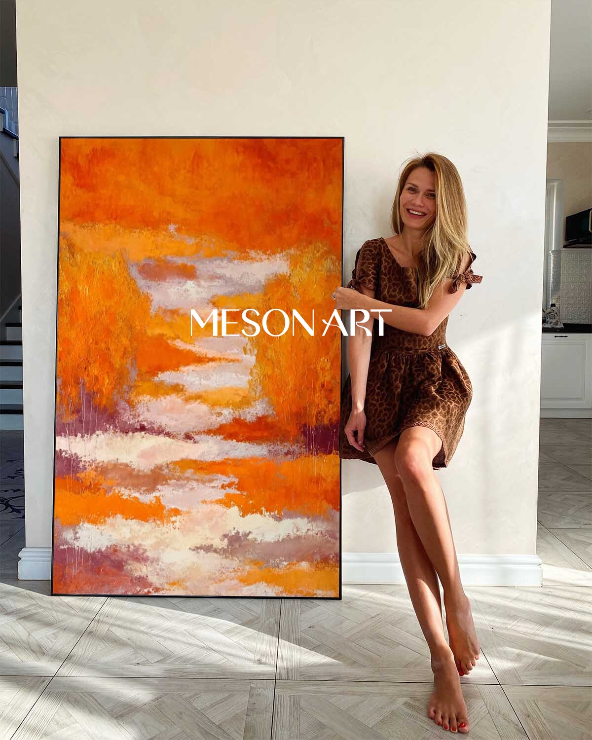 Autumn Colors Fall Wall Art Modern Abstract Orange Painting for Home