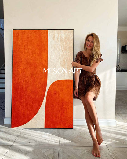 Contemporary Minimalist Abstract Wall Art Orange Textured Canvas for Home Decor