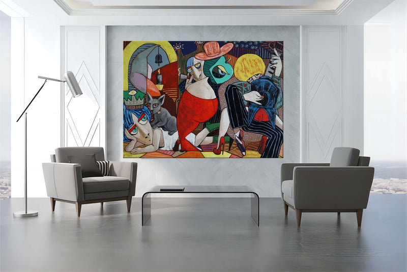 Large Contemporary Pop Art Canvas Abstract People Portrait Pop Art Wall Art Cool People Pop Painting
