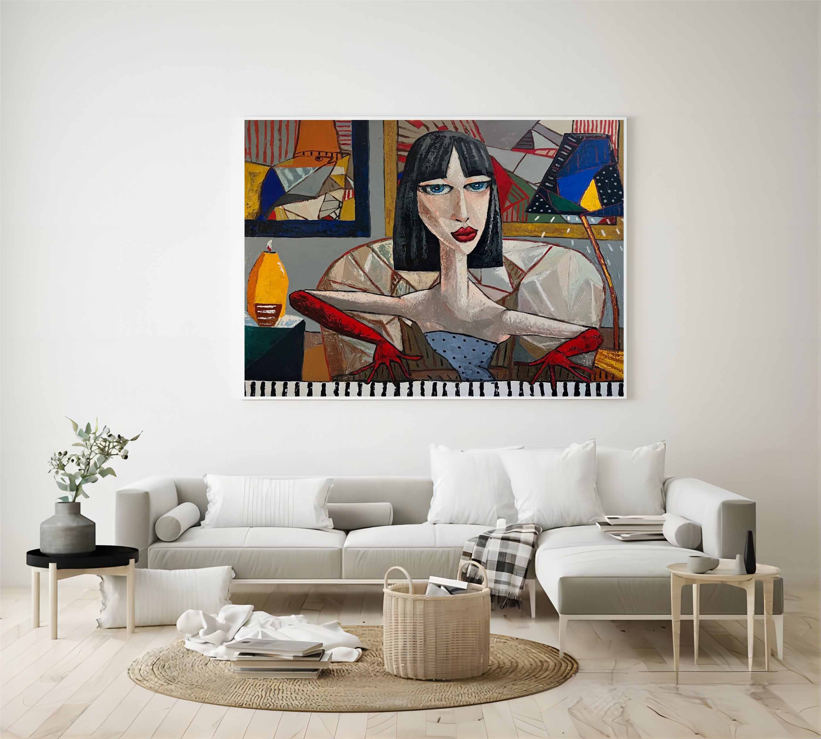 Trendy black short haired girl pop art canvas. Pretty girl pop art wall art. Lady pop art portrait