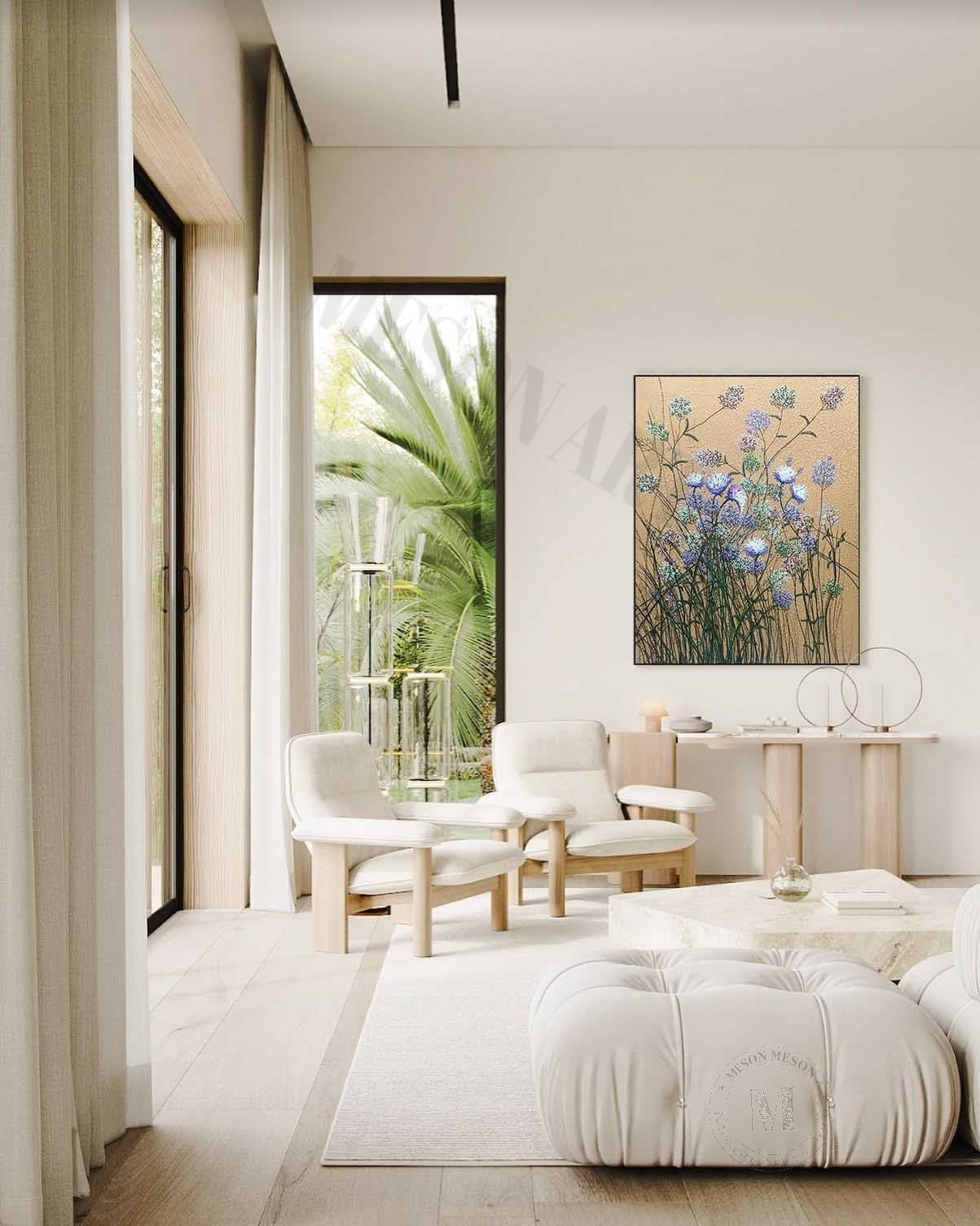 Blue Flower Texture Painting Blue Flower Art On Canvas Flower Decoration Wall Painting