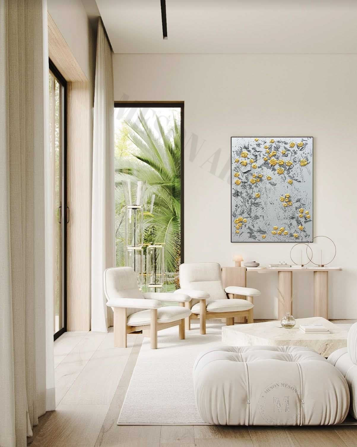Yellow Plum Blossom Texture Painting Yellow Flower Art on Canvas Yellow Plum Blossom Wall Art Decor