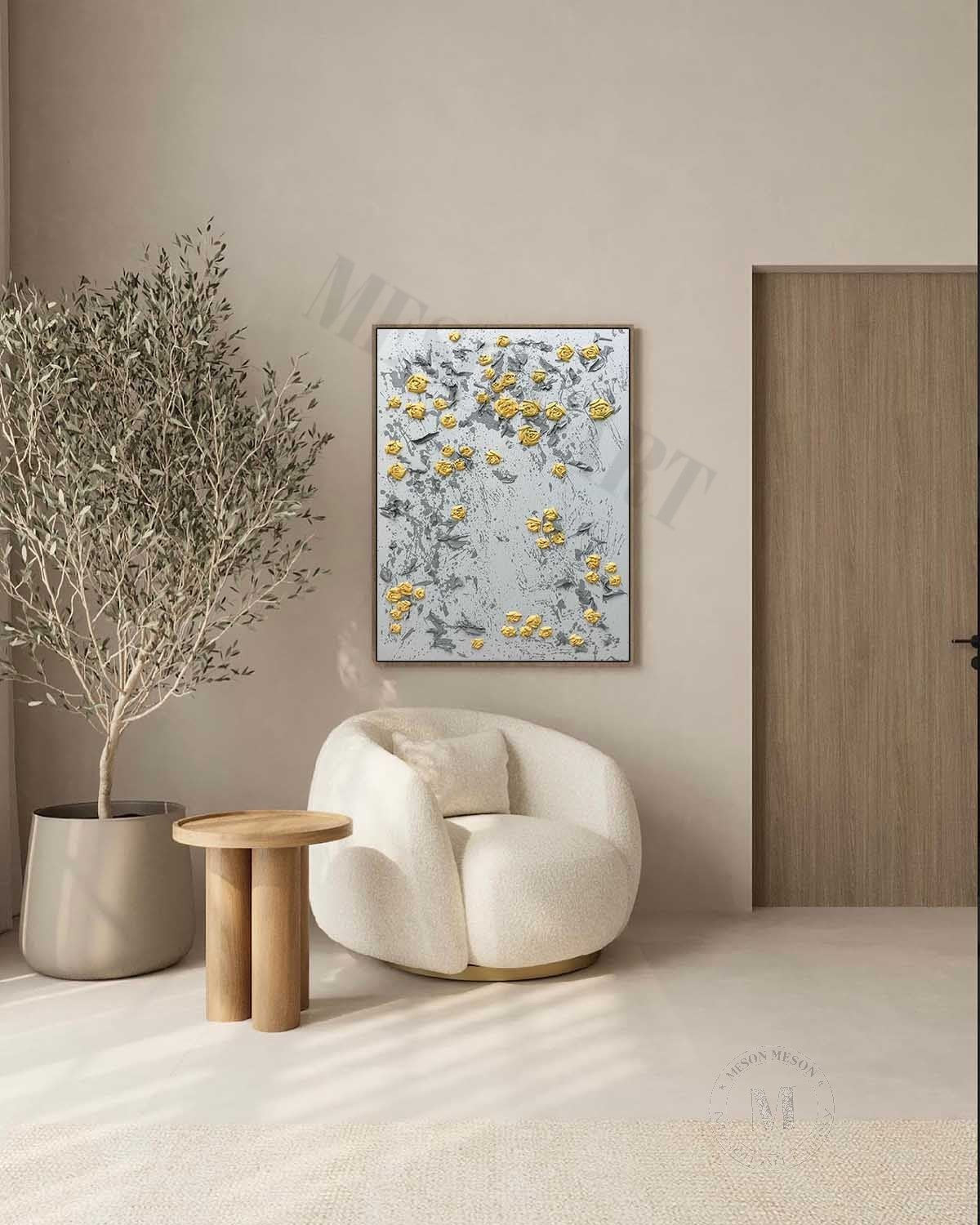 Yellow Plum Blossom Texture Painting Yellow Flower Art on Canvas Yellow Plum Blossom Wall Art Decor